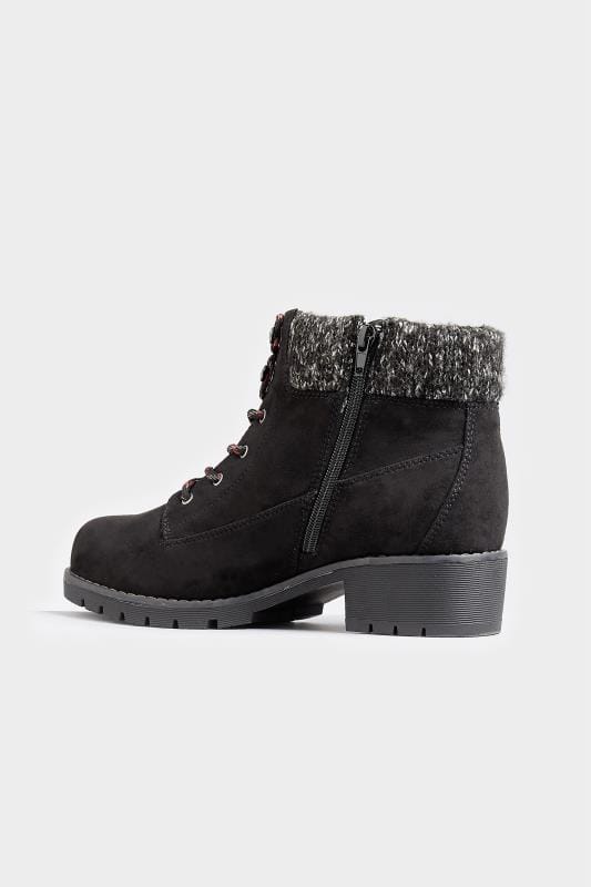 Black Hiker Lace Up Ankle Boots In Extra Wide Fit | Yours Clothing