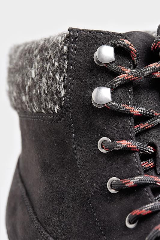black contrast cuff lace up hiker boots