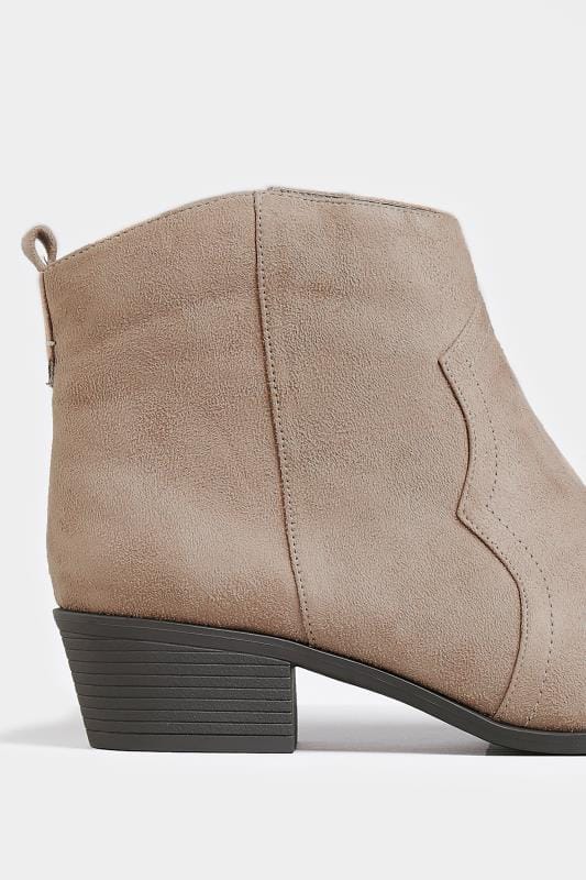 Taupe Western Ankle Boots In Extra Wide Fit Yours Clothing