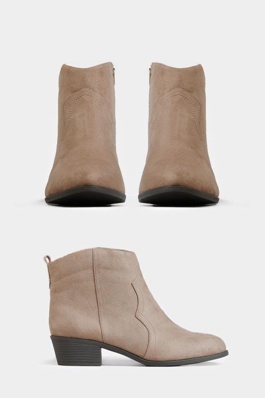 Taupe Western Ankle Boots In Extra Wide 