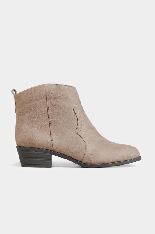 Taupe Western Ankle Boots In Extra Wide Fit | Yours Clothing