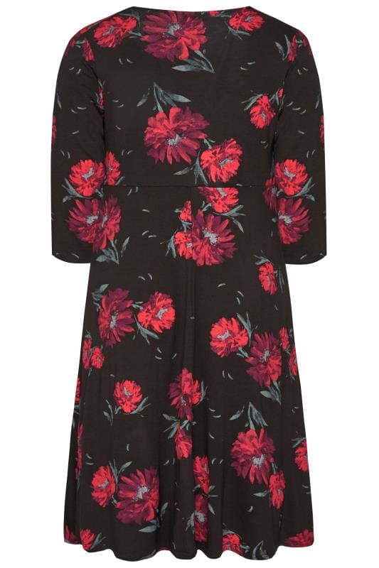Black Floral Jersey Wrap Dress | Sizes 16-36 | Yours Clothing