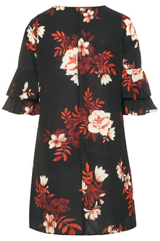 Black Floral Shift Tunic Dress | Yours Clothing
