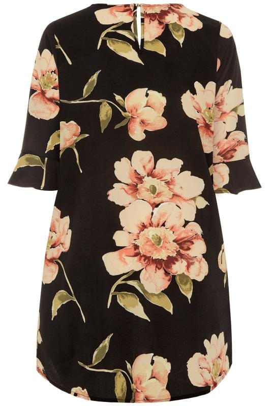 Black Floral Print Longline Blouse | Yours Clothing 5