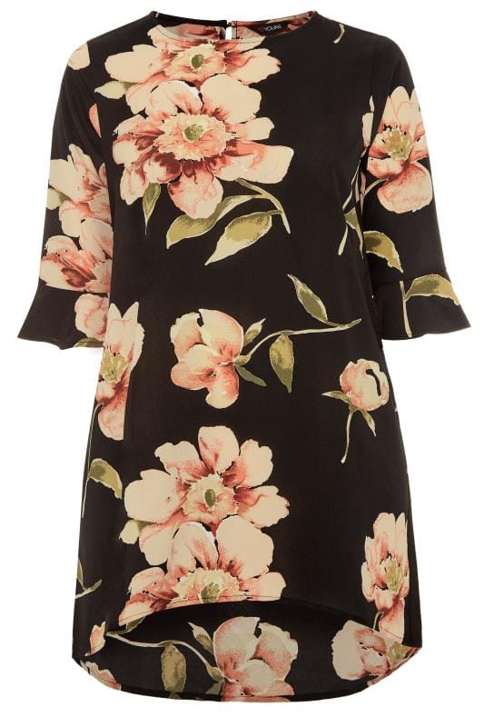 Black Floral Print Longline Blouse | Yours Clothing 4