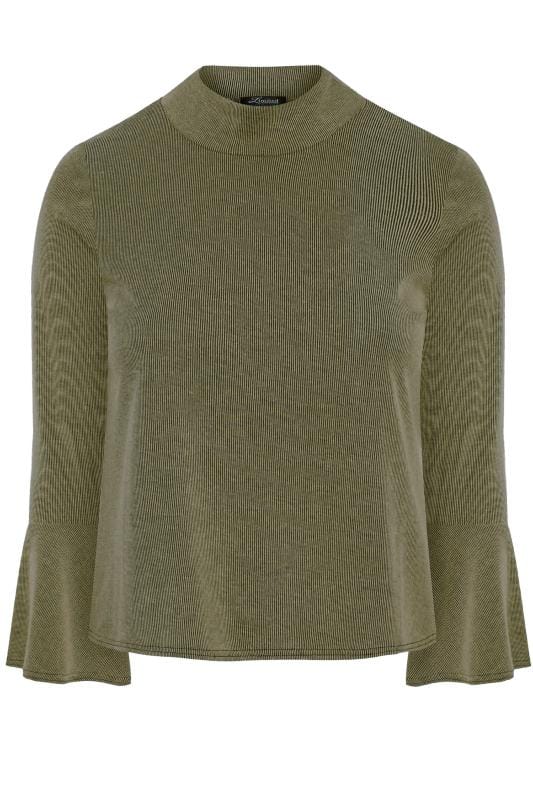 Limited Collection Khaki Ribbed Flare Long Sleeve Top Yours Clothing