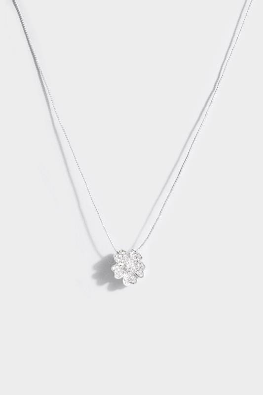 Silver Diamante Flower Necklace | Yours Clothing 2