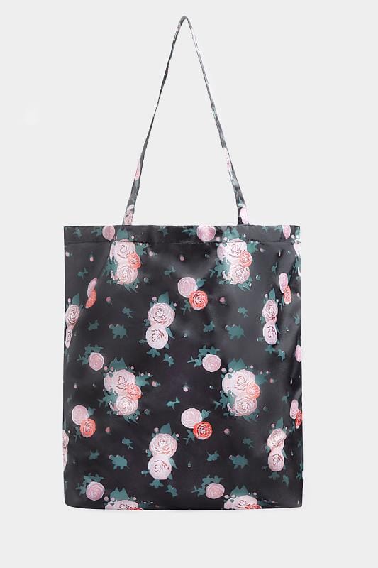 Casual / Every Day dla puszystych Black Floral Fold Up Shopper Bag