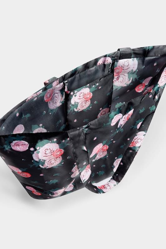Black Floral Fold Up Shopper Bag | Yours Clothing 5