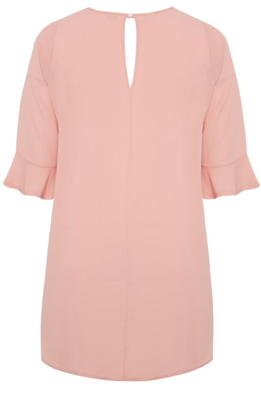 YOURS LONDON Blush Pink Flute Sleeve Blouse | Yours Clothing 6
