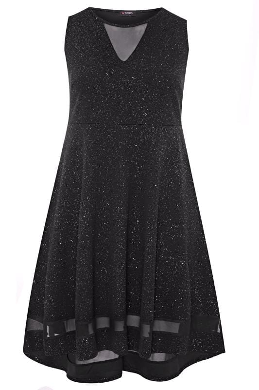 Black Glitter Dipped Hem Skater Dress | Yours Clothing