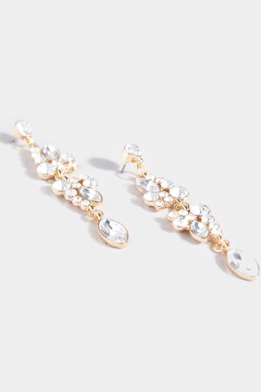 Gold Floral Diamante Drop Earrings 2