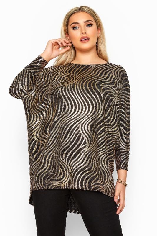 black and gold plus size tops