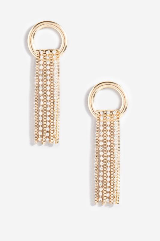 Plus Size Jewellery Gold Loop Diamante Tassel Earrings