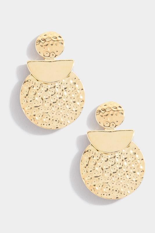 Gold Textured Disc Earrings | Yours Clothing 2