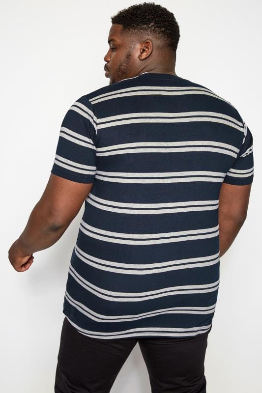 BadRhino Big & Tall Navy Blue & Grey Striped Grandad T-Shirt 4