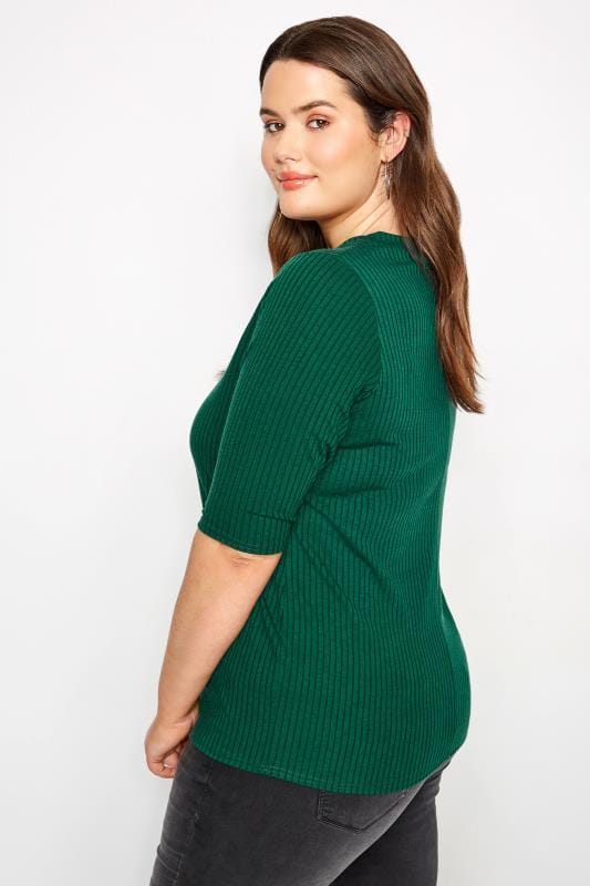 Plus Size Green Ribbed Top | Sizes 16 to 36 | Yours Clothing