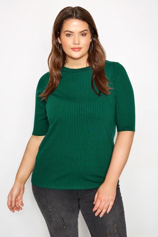 Plus Size Green Ribbed Top | Sizes 16 to 36 | Yours Clothing