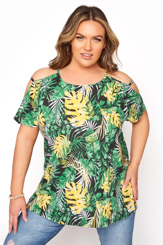 Green Tropical Print Strappy Cold Shoulder Top_0c2e.jpg