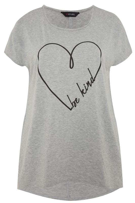 Grey 'Be Kind' T-Shirt | Yours Clothing