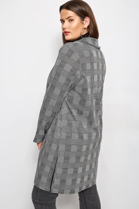 Black Dogtooth Check Longline Jacket, Plus size 16 to 32 | Yours Clothing