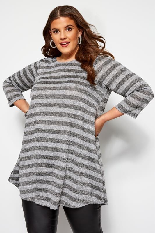 Grey Marl Metallic Stripe Tunic | Yours Clothing