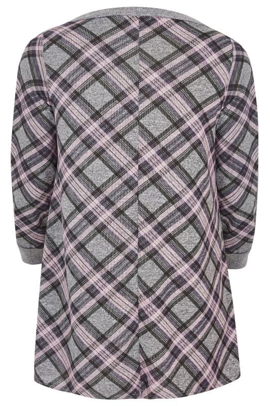 Plus Size Grey & Pink Check Button Tunic | Sizes 16 to 32 | Yours Clothing