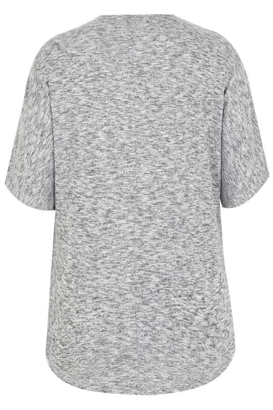 Grey Space Dye Fine Knit Embellished Top With Zip Front, Plus size 16 ...