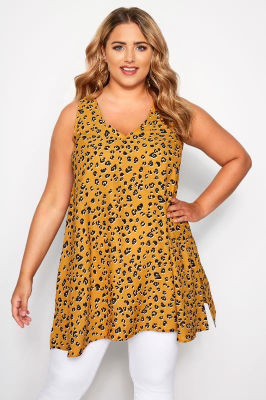 Mustard Leopard Print Swing Vest Top | Sizes 16-36 | Yours Clothing