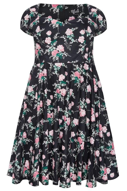 HELL BUNNY Black Floral Lily Rose Skater Dress | Sizes 16-32 | Yours ...