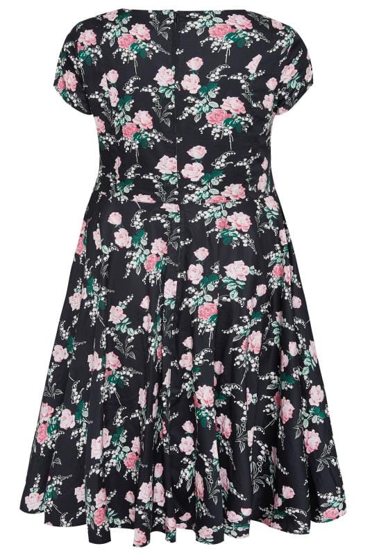 HELL BUNNY Black Floral Lily Rose Skater Dress | Sizes 16-32 | Yours ...