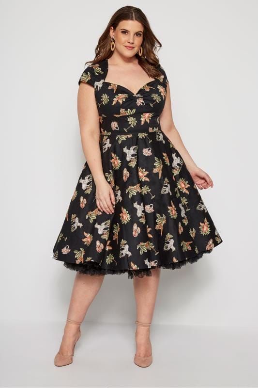 Plus Size HELL BUNNY Black Animal Messina Dress | Sizes 16 to 36 ...