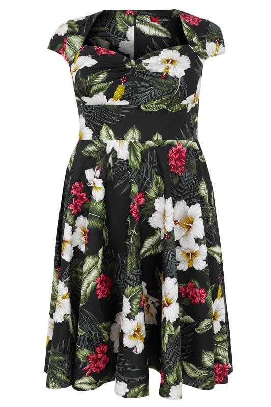 Hell Bunny Black And Multi Floral Kalei Dress Plus Size 16 To 32 