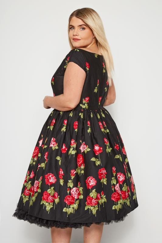 Plus Size HELL BUNNY Black & Red Marlena Rose Dress | Sizes 16 to 32 ...