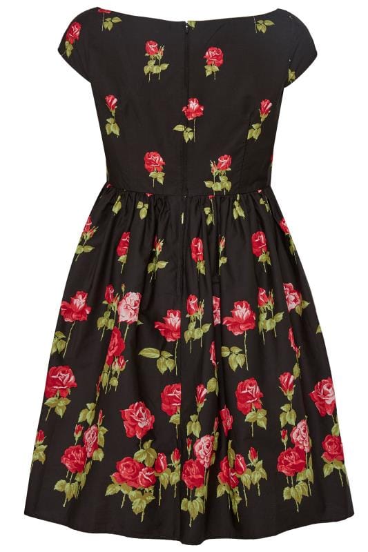 Plus Size HELL BUNNY Black & Red Marlena Rose Dress | Sizes 16 to 32 ...