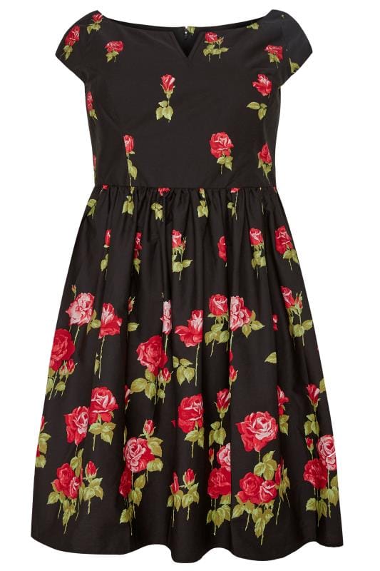 Plus Size HELL BUNNY Black & Red Marlena Rose Dress | Sizes 16 to 32 ...