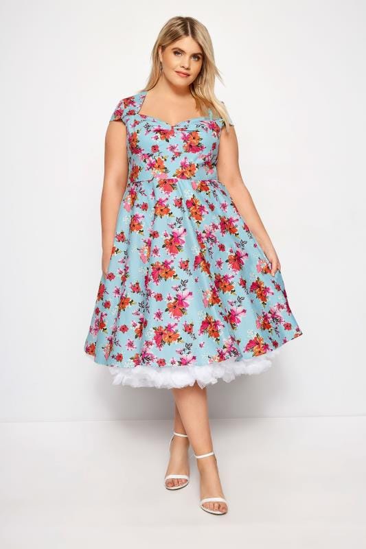 Plus Size HELL BUNNY Blue Tropical Noemie Dress | Sizes 16 to 32 ...