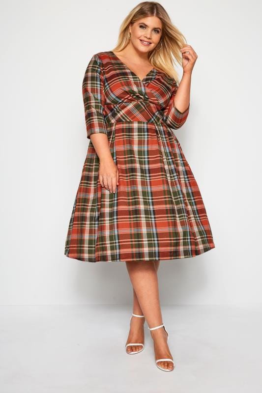 HELL BUNNY Orange 'Oktober' Tartan Dress | Yours Clothing | Yours Clothing