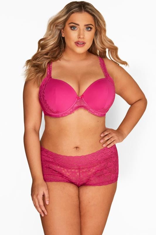 Hot Pink Lace Underwired Moulded Bra 1