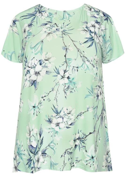 Mint Green Floral Slinky Jersey Top | Sizes 16 to 36 | Yours Clothing