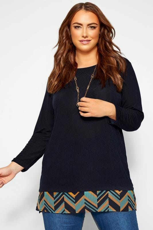 IZABEL CURVE Navy 2 in 1 Knitted Top | Yours Clothing