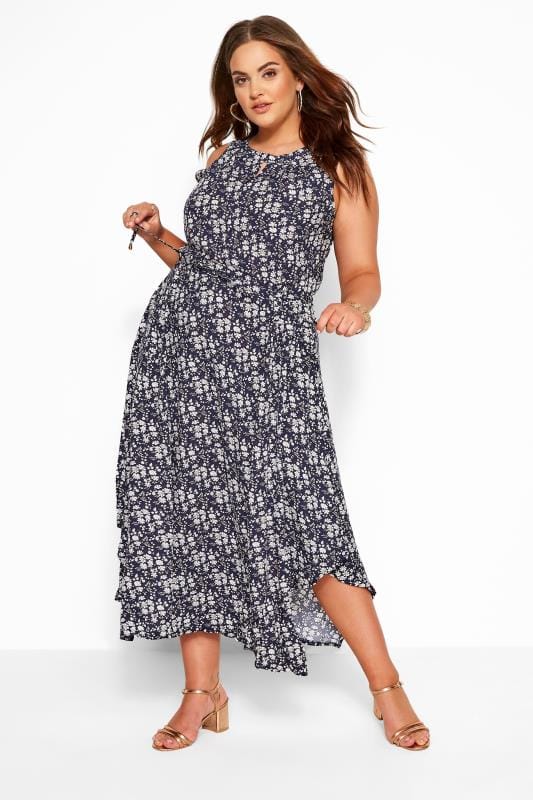 IZABEL CURVE Navy Floral Maxi Dress | Yours Clothing