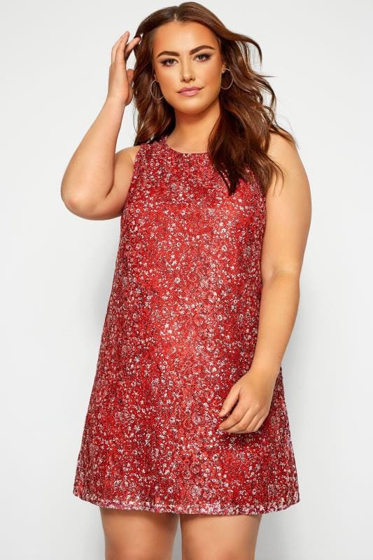 IZABEL CURVE Red Ditsy Floral Shift Dress | Yours Clothing