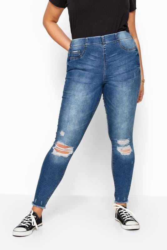 Jeggings Grande Taille YOURS FOR GOOD Curve Indigo Blue Ripped Knee Stretch JENNY Jeggings