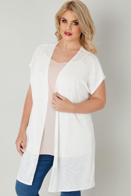Ivory Textured Cardigan With Grown-On Short Sleeves, Plus size 16 to 36 ...