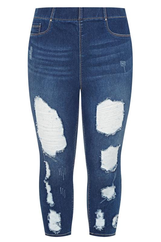 PLus Size YOURS FOR GOOD Indigo Blue Extreme Distressed Cropped JENNY Jeggings | Yours Clothing 4