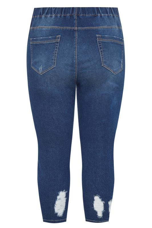 YOURS FOR GOOD Curve Indigo Blue Distressed Cropped JENNY Jeggings 5