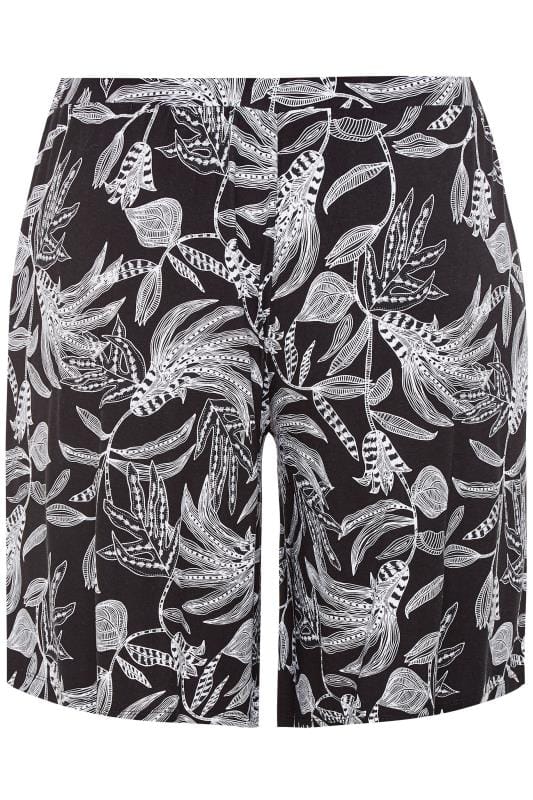 Black Leaf Print Jersey Shorts Yours Clothing