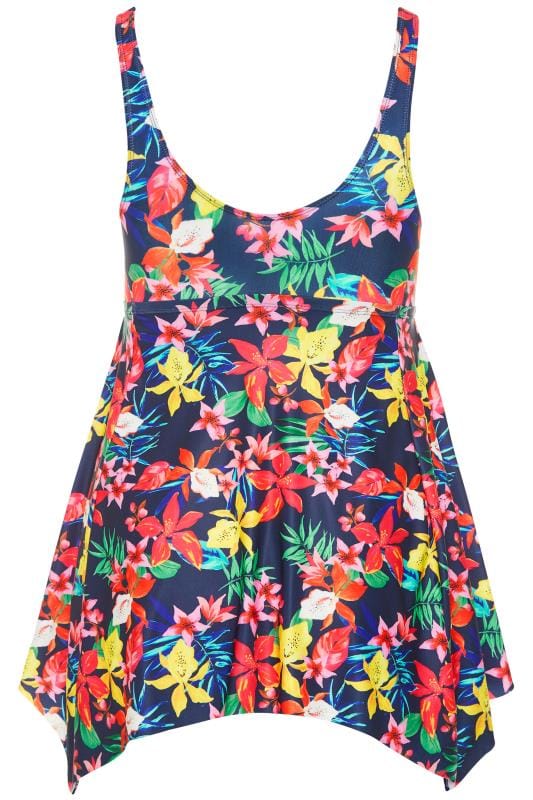 Navy Blue Tropical Print Swim Dress 7