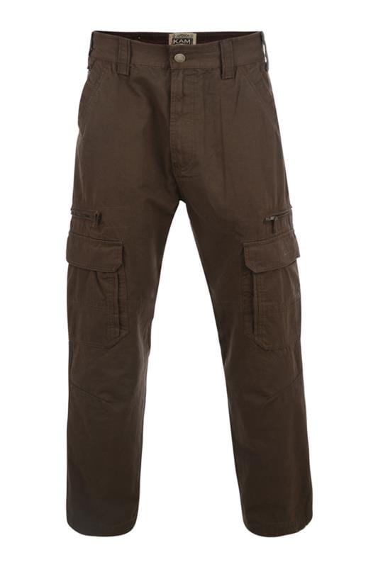 KAM Big & Tall Brown Cargo Trousers 1